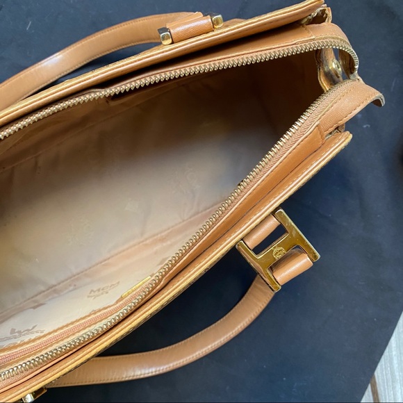 MCM Cognac Boston Satchel Tote Visetose Speedy Bag - Picture 7 of 9